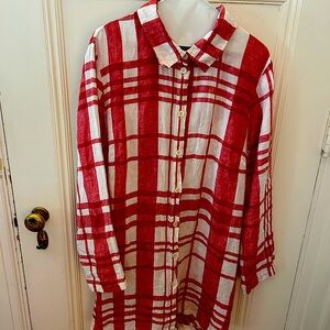 Flax Red and White Linen Tunic